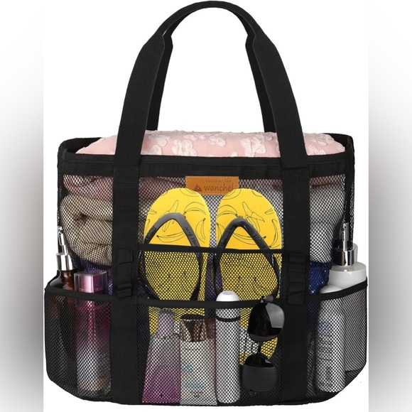 Black Mesh Beach Tote with Ventilation - Picture 7 of 7